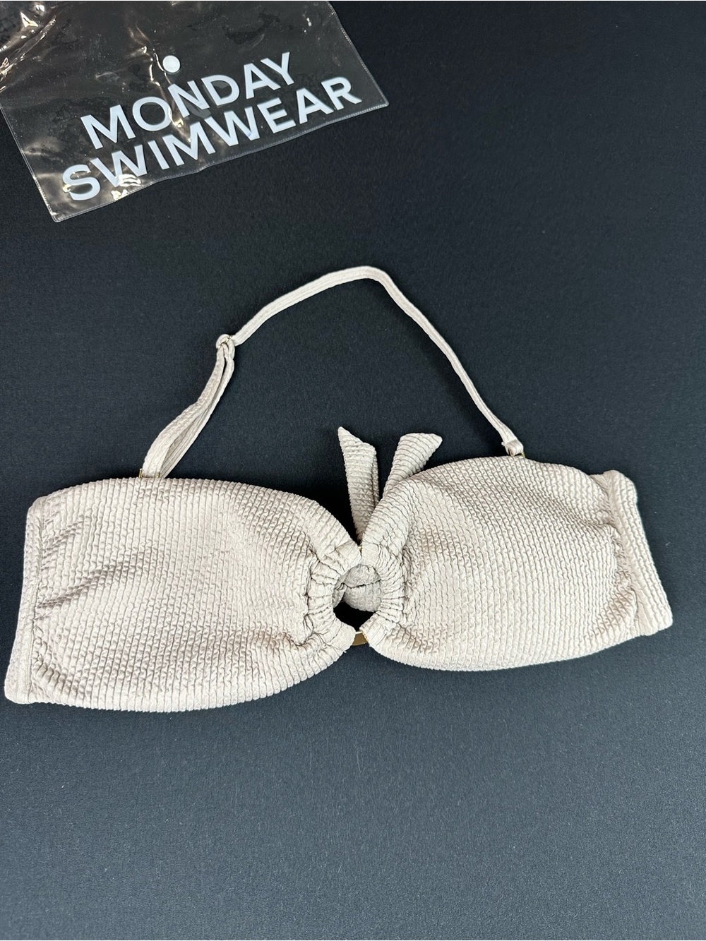 Monday Swimwear Crinkle Tan Bikini Top M Bottom L Ring Detail - Picture 6 of 13